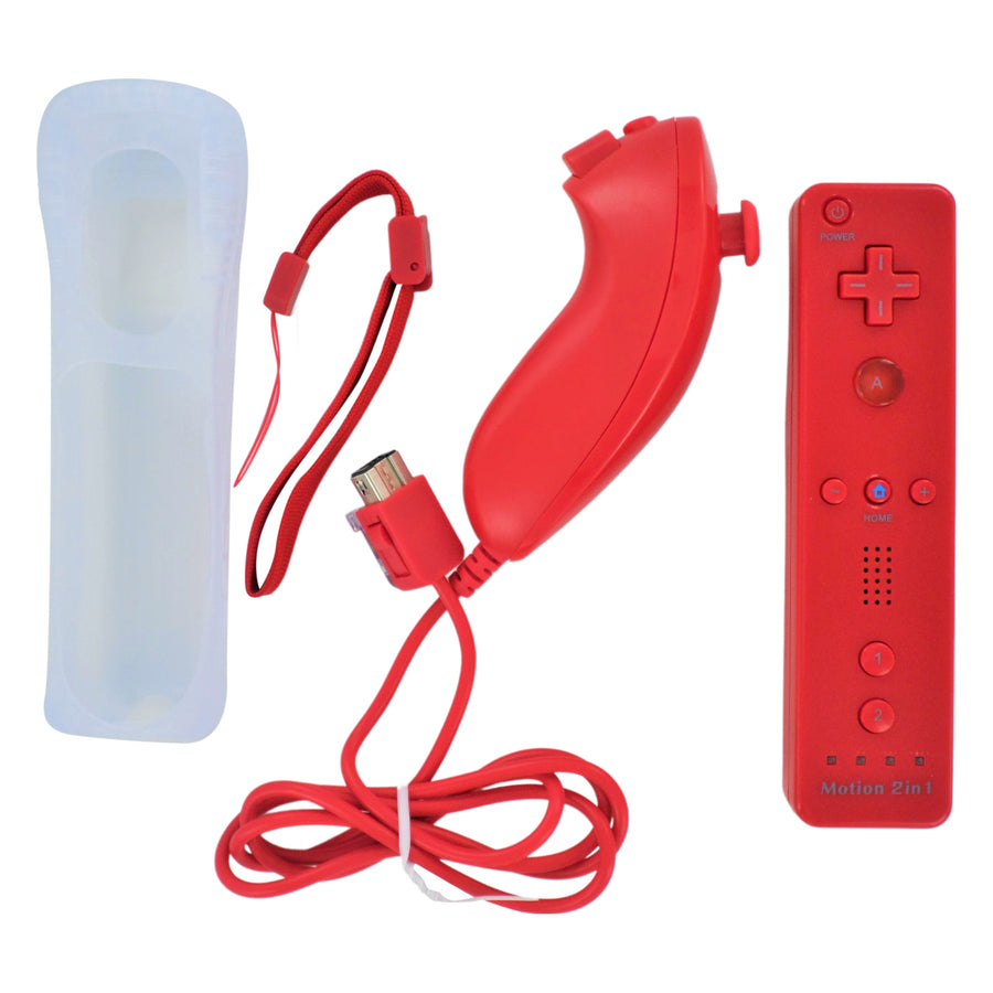 Controller for Nintendo Wii with Nunchuk wireless Motion Plus & silicone case & wrist strap - Red | ZedLabz