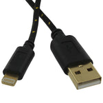 Sync & charge USB cable for iPhone 5 iPad 4 mini 8 pin braided replacement - Black & Gold | KeKe