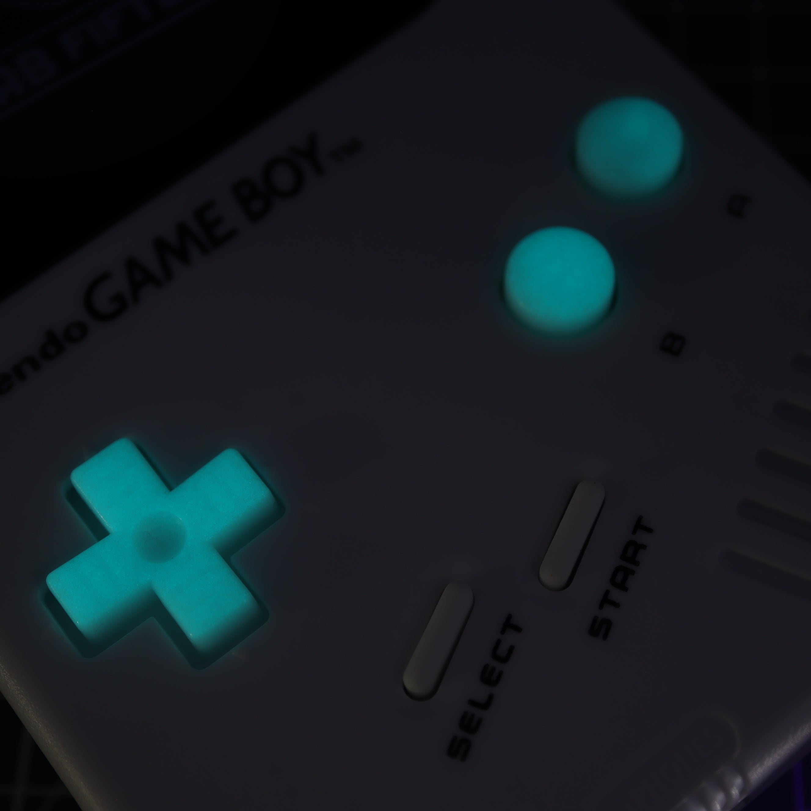 Hand cast resin buttons for Nintendo Game Boy Original DMG-01 (Game Boy Classic) - Glow in the dark aqua | Lab Fifteen Co