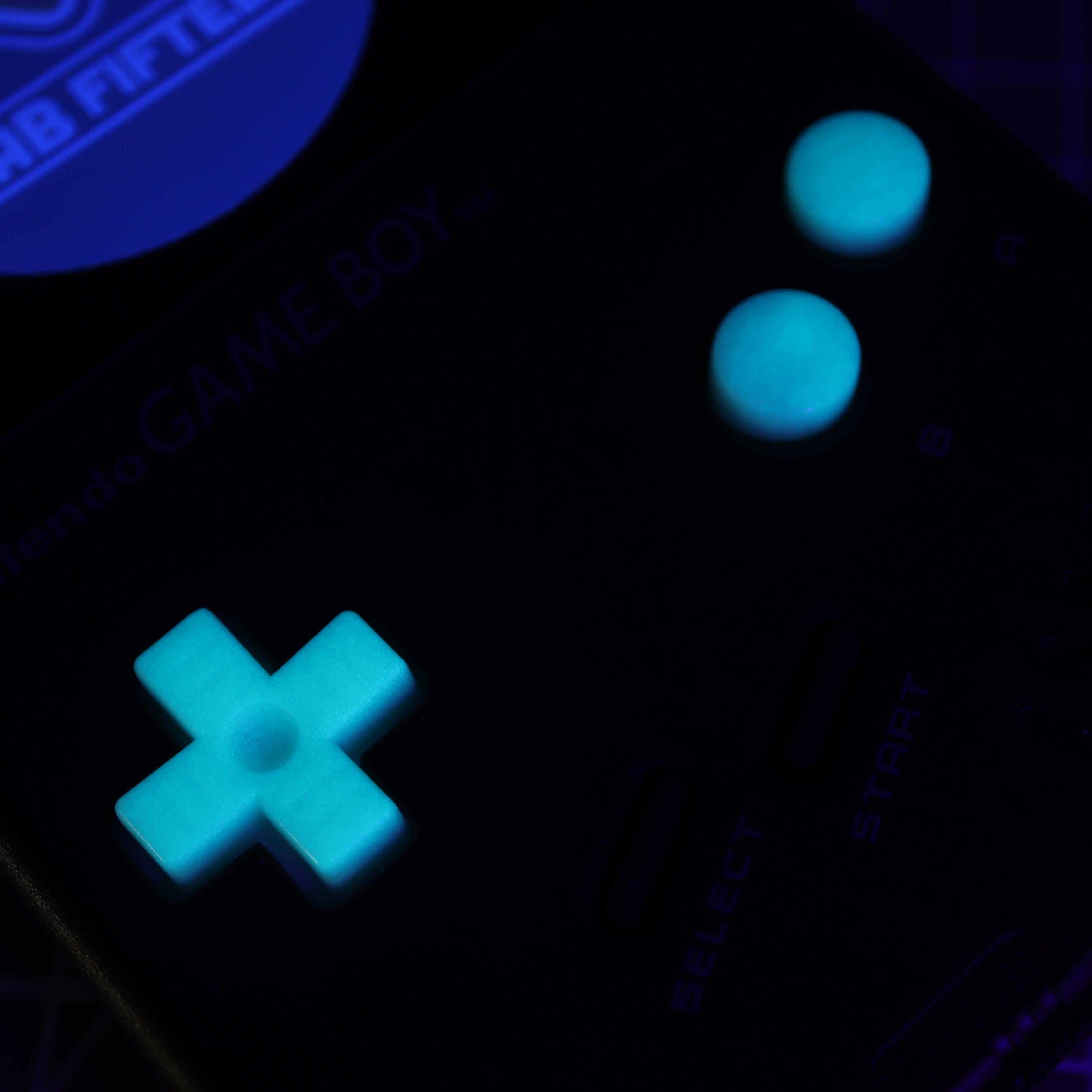 Hand cast resin buttons for Nintendo Game Boy Original DMG-01 (Game Boy Classic) - Glow in the dark aqua | Lab Fifteen Co