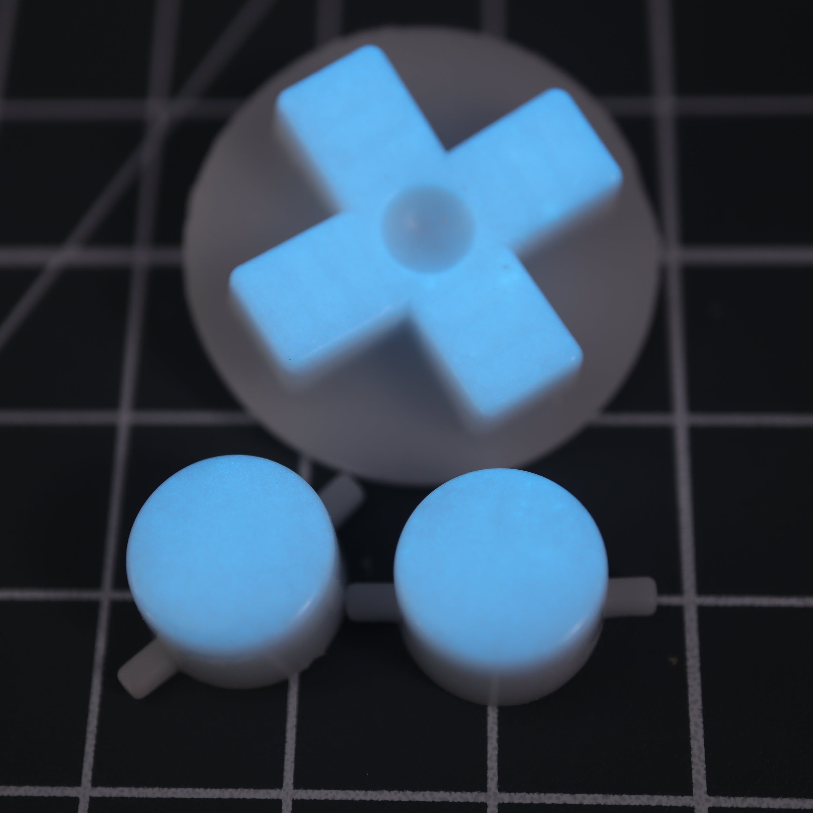 Hand cast resin buttons for Nintendo Game Boy Original DMG-01 (Game Boy Classic) - Glow in the dark blue | Lab Fifteen Co