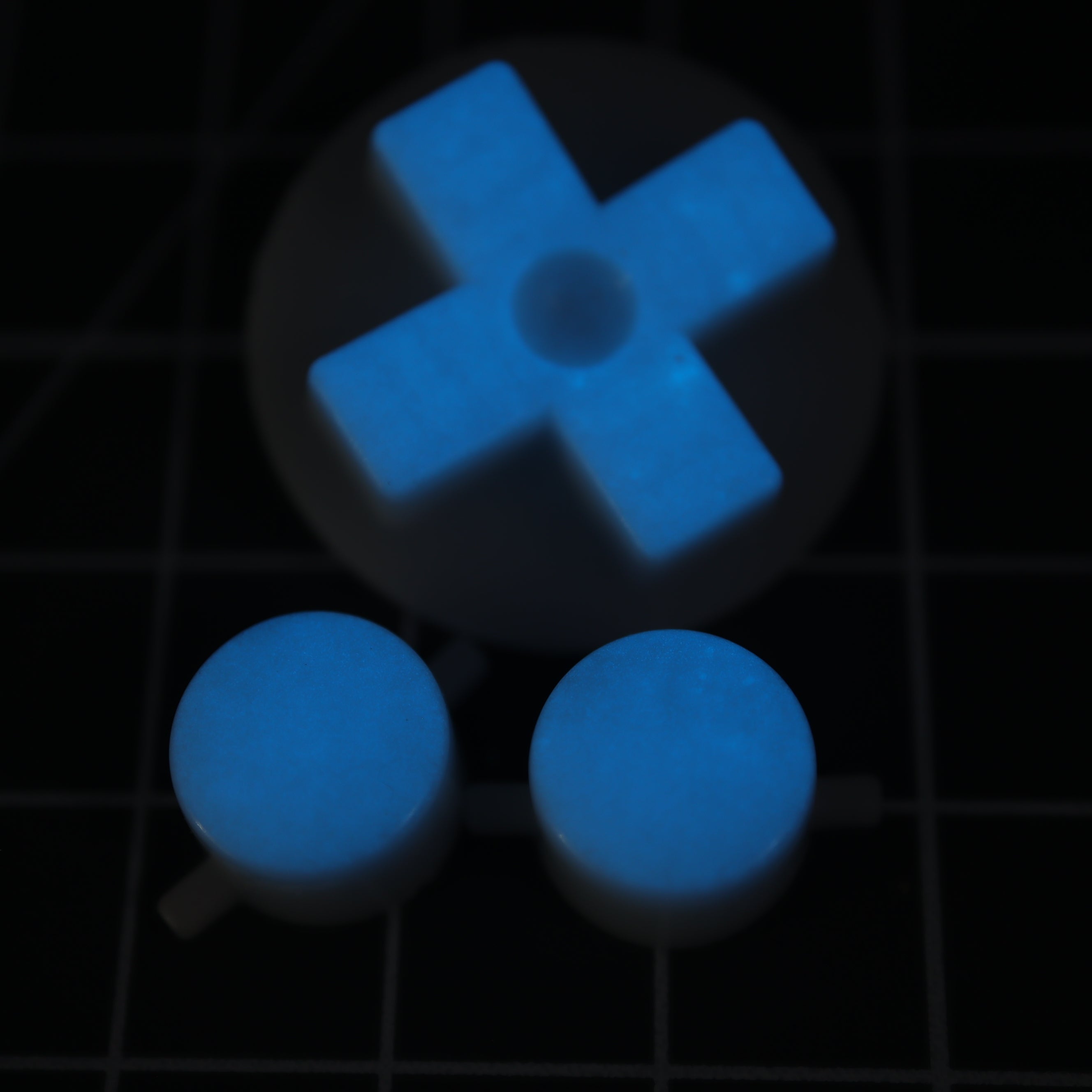 Hand cast resin buttons for Nintendo Game Boy Original DMG-01 (Game Boy Classic) - Glow in the dark blue | Lab Fifteen Co