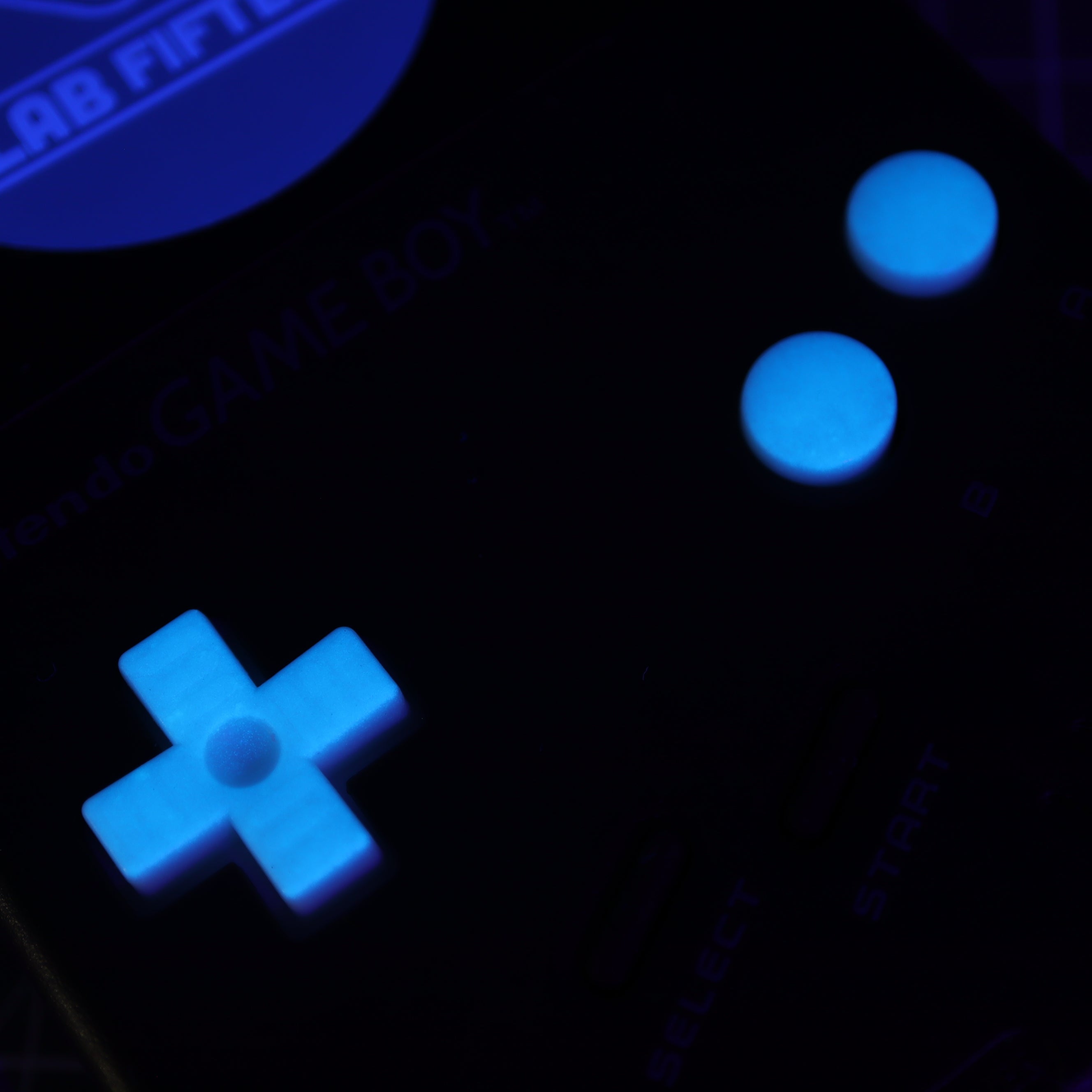 Hand cast resin buttons for Nintendo Game Boy Original DMG-01 (Game Boy Classic) - Glow in the dark blue | Lab Fifteen Co