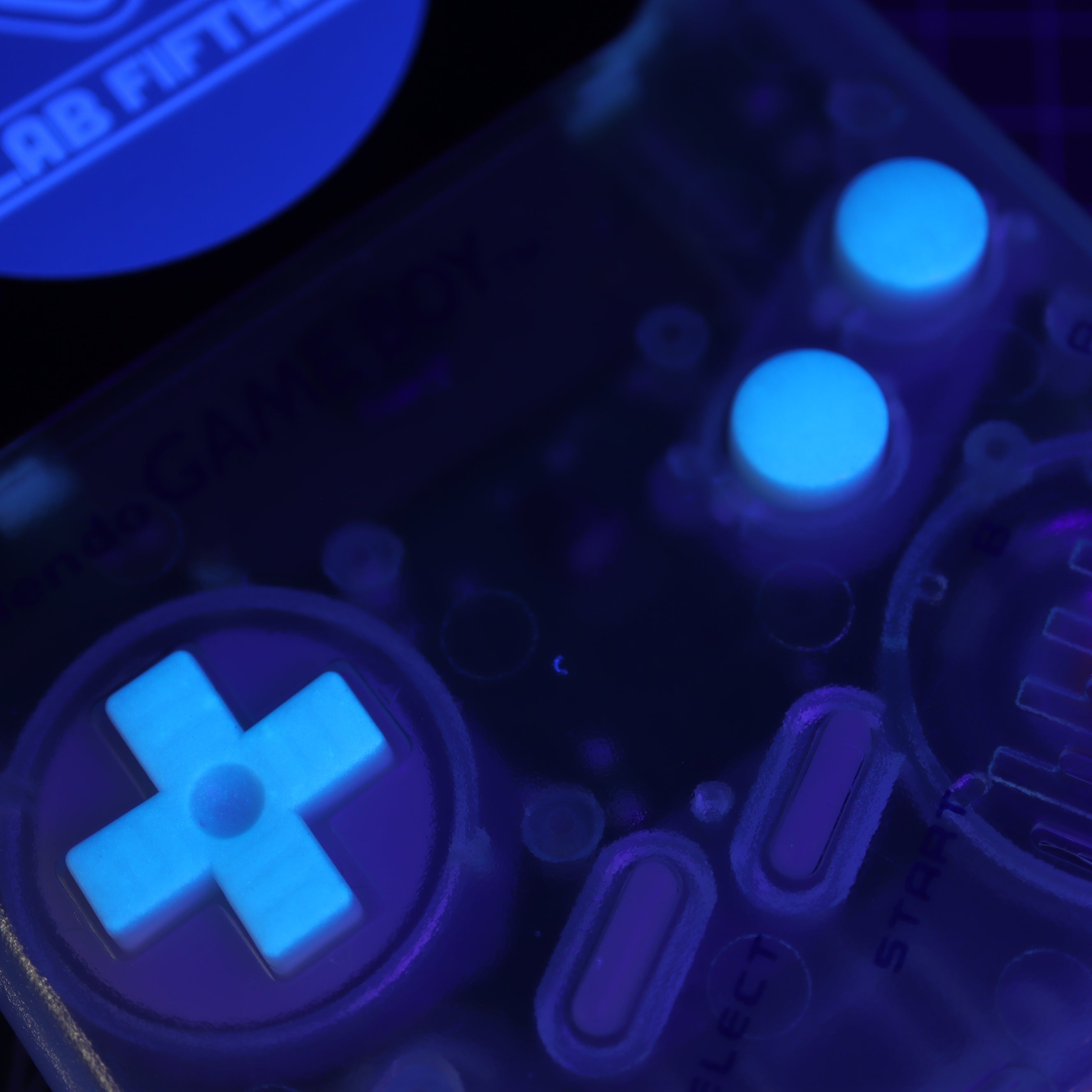 Hand cast resin buttons for Nintendo Game Boy Original DMG-01 (Game Boy Classic) - Glow in the dark blue | Lab Fifteen Co