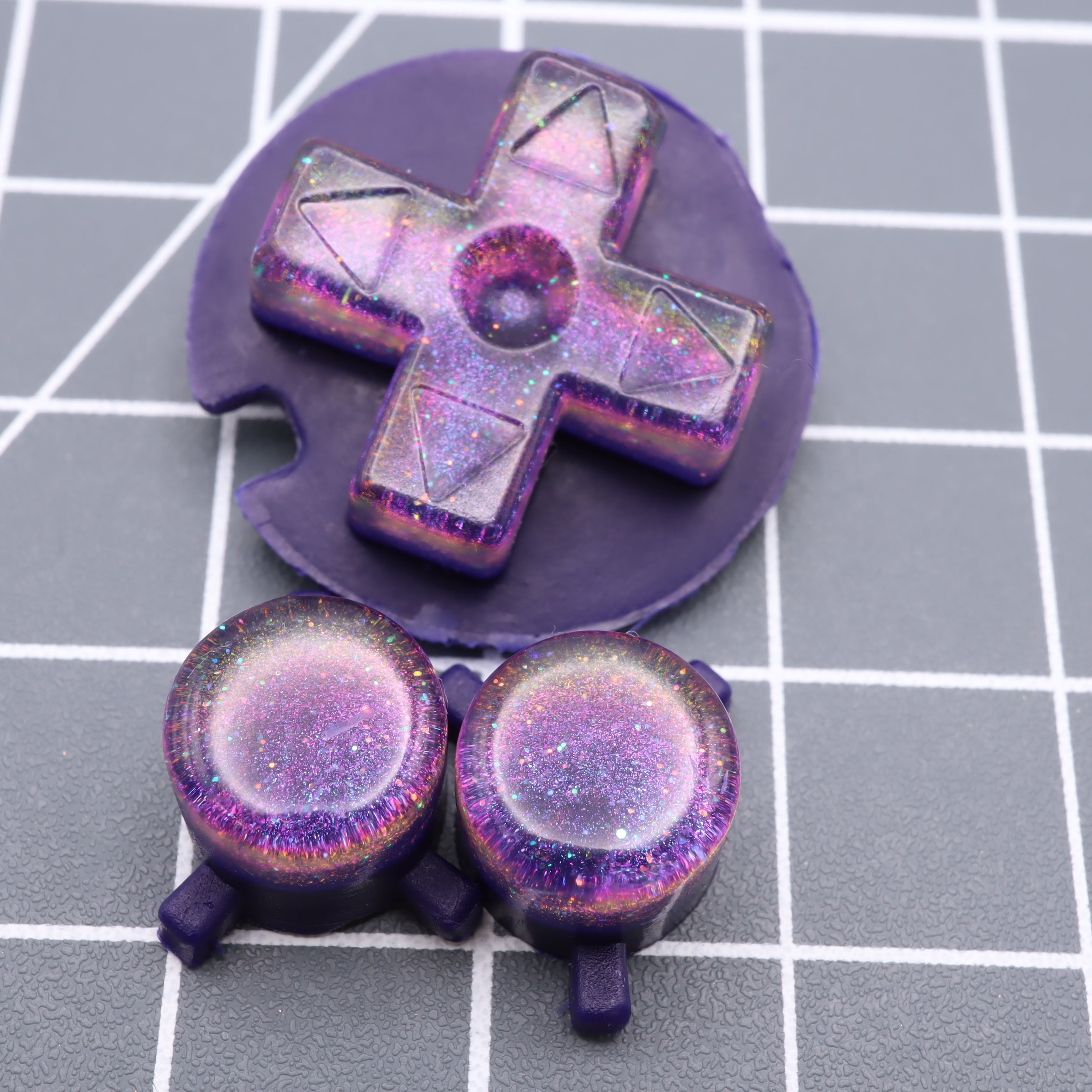 Hand cast custom resin buttons for Nintendo Game Boy Pocket MGB-001 GBP - Cosmic purple | Lab Fifteen Co