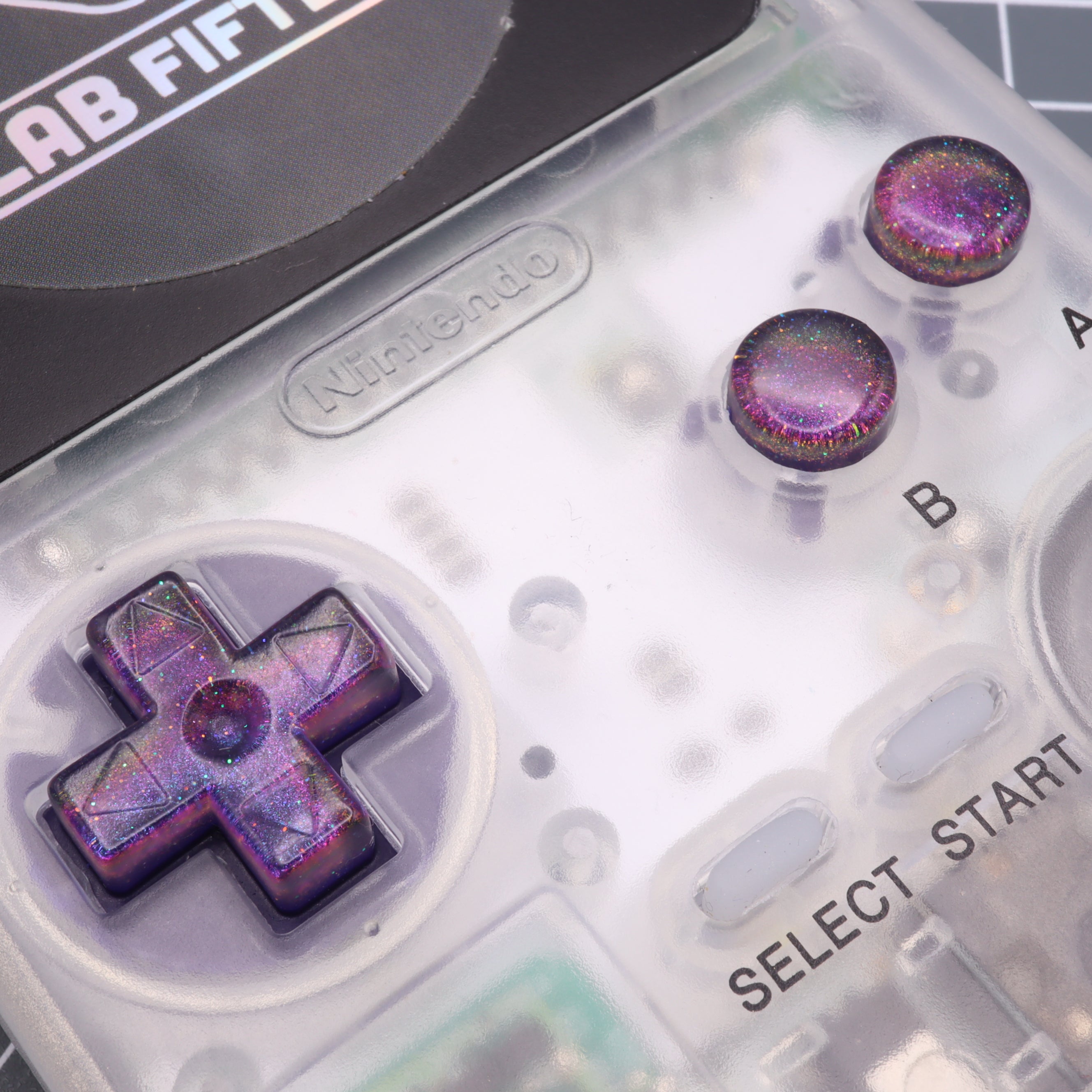 Hand cast custom resin buttons for Nintendo Game Boy Pocket MGB-001 GBP - Cosmic purple | Lab Fifteen Co