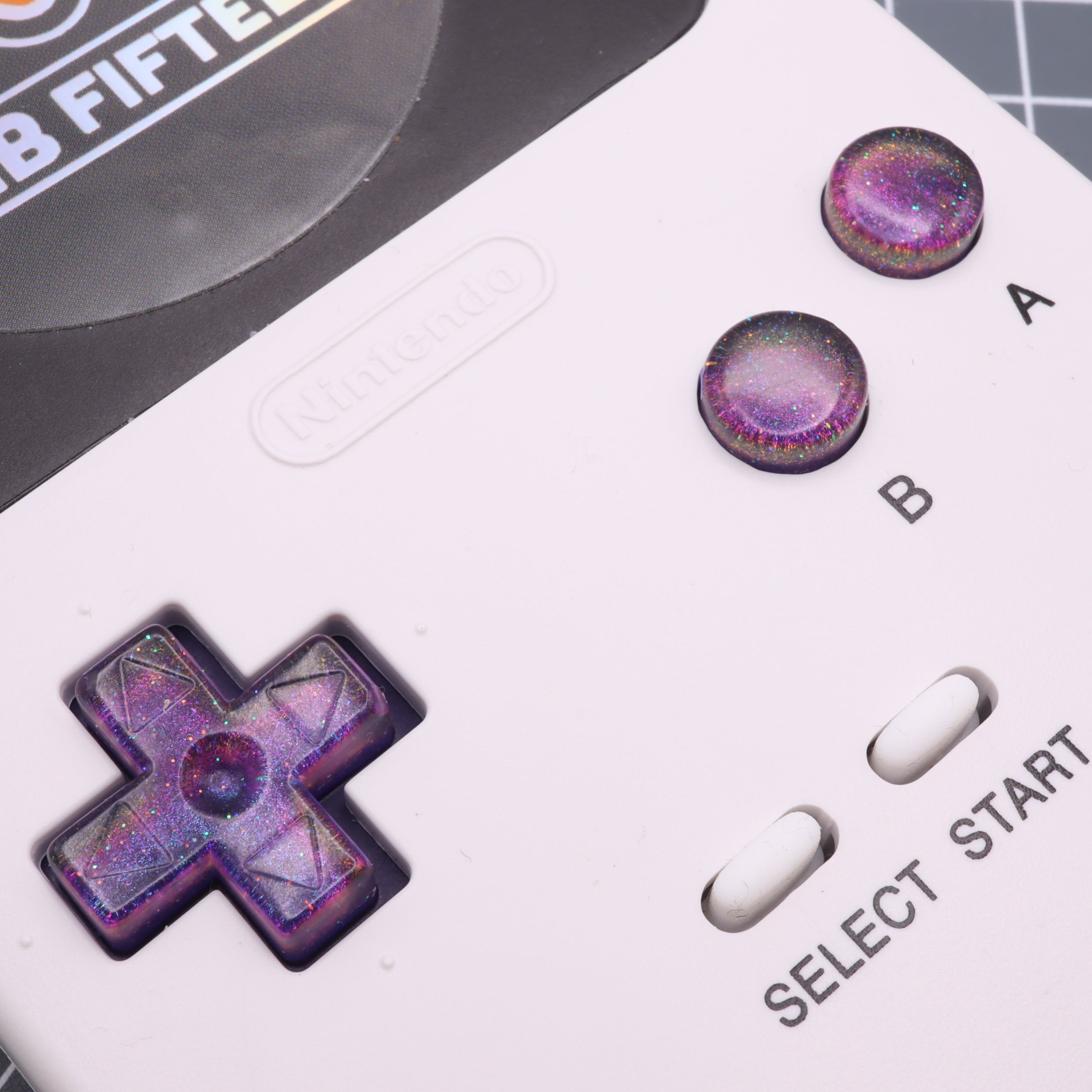 Hand cast custom resin buttons for Nintendo Game Boy Pocket MGB-001 GBP - Cosmic purple | Lab Fifteen Co