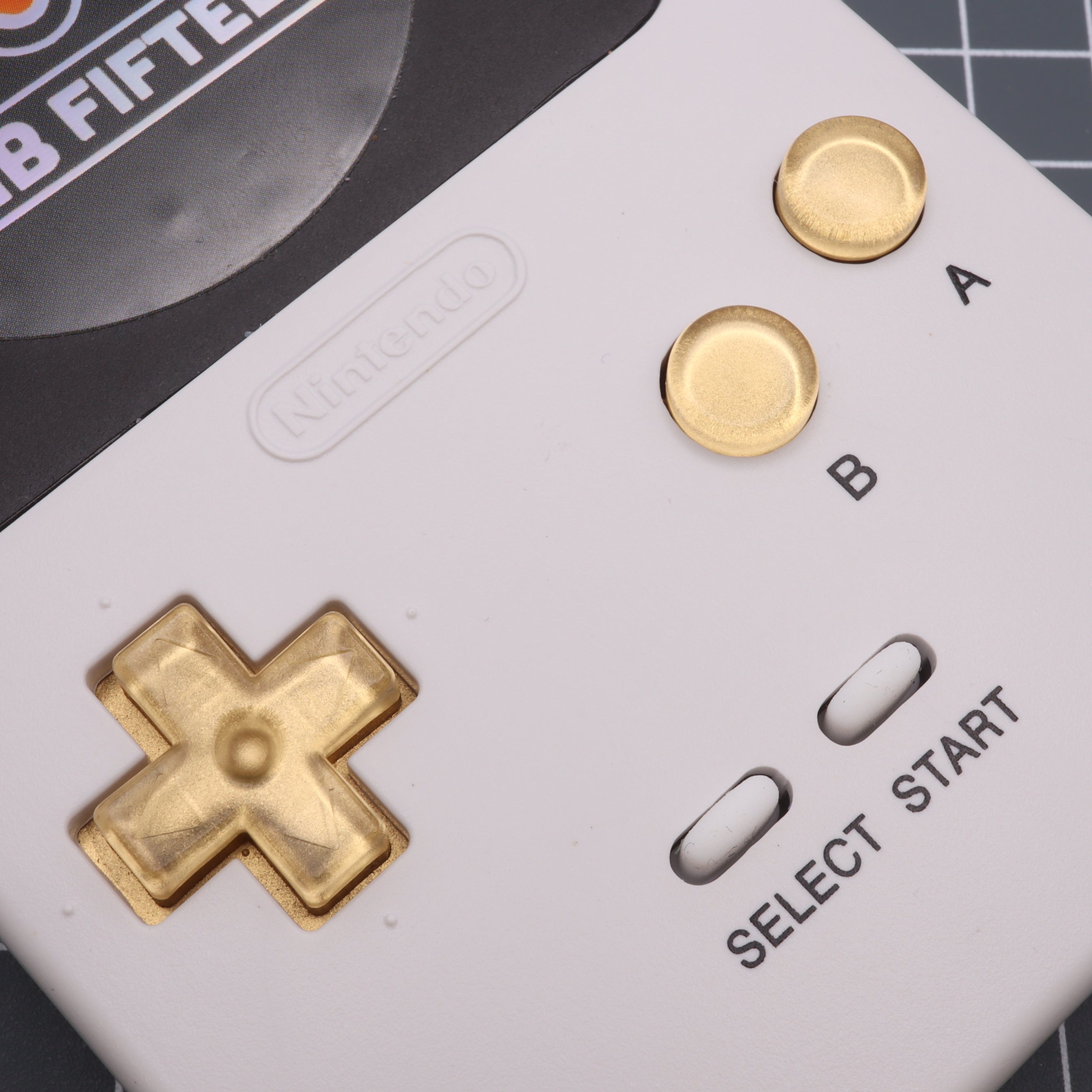 Hand cast custom resin buttons for Nintendo Game Boy Pocket MGB-001 GBP - Metallic gold | Lab Fifteen Co