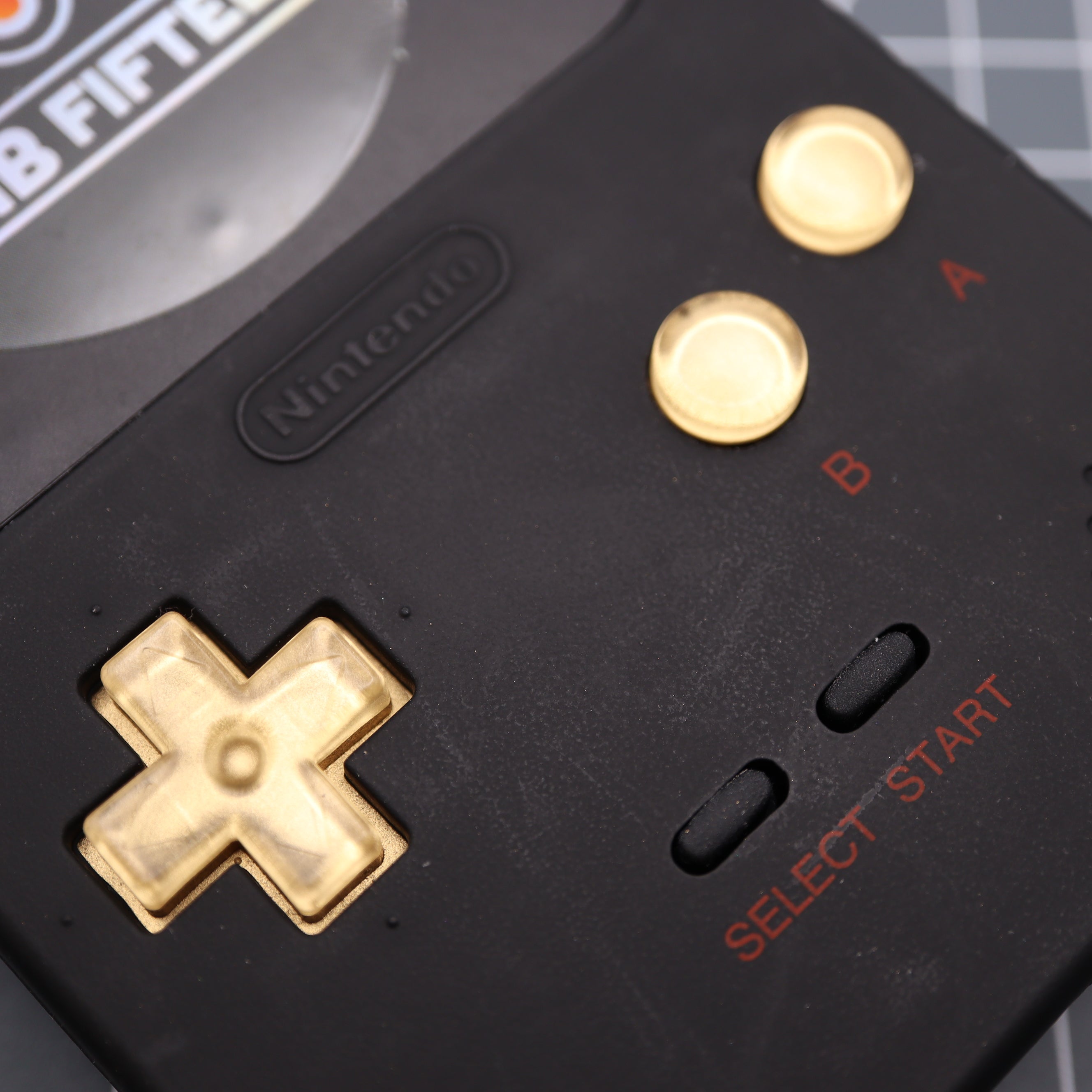 Hand cast custom resin buttons for Nintendo Game Boy Pocket MGB-001 GBP - Metallic gold | Lab Fifteen Co