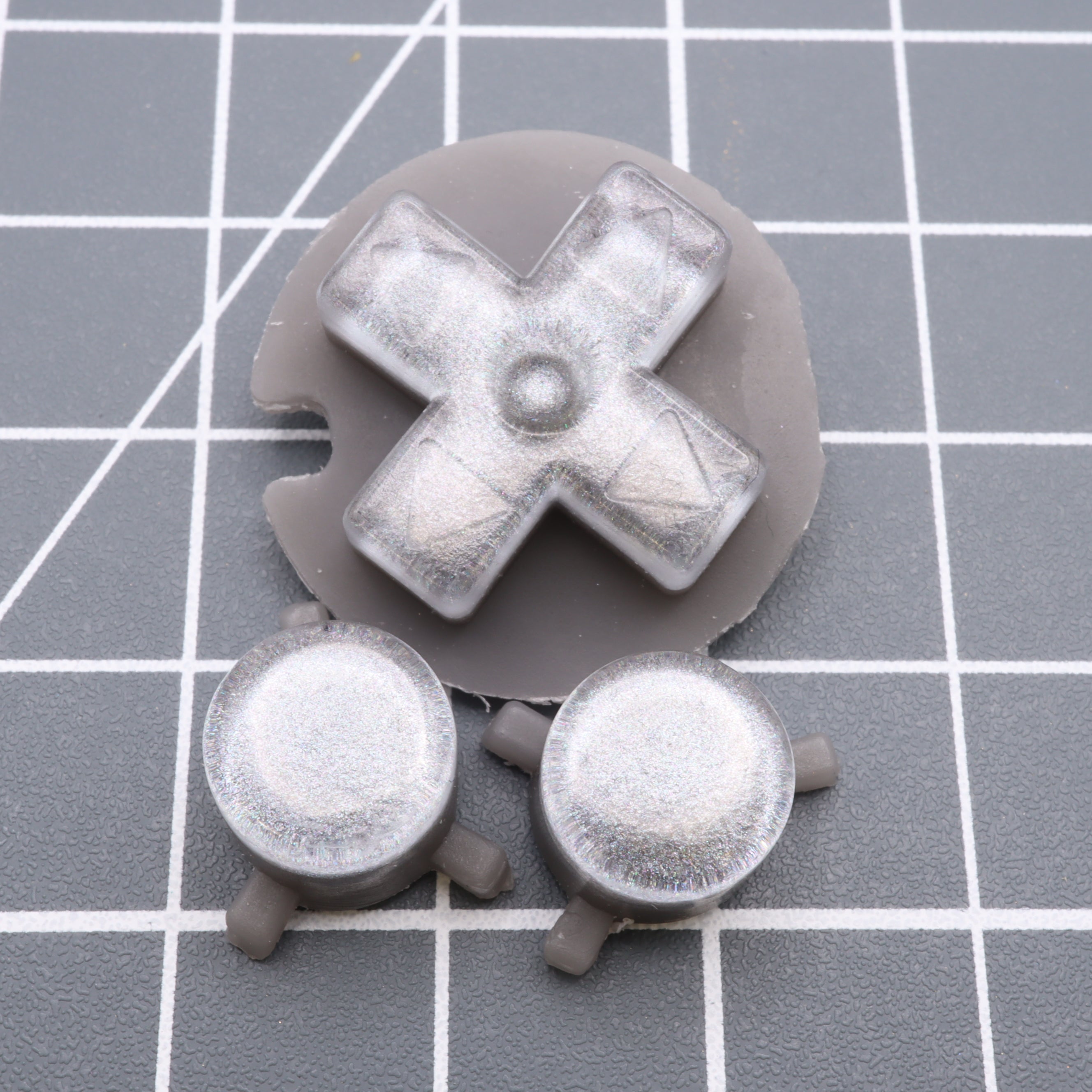 Hand cast custom resin buttons for Nintendo Game Boy Pocket MGB-001 GBP - Metallic silver | Lab Fifteen Co
