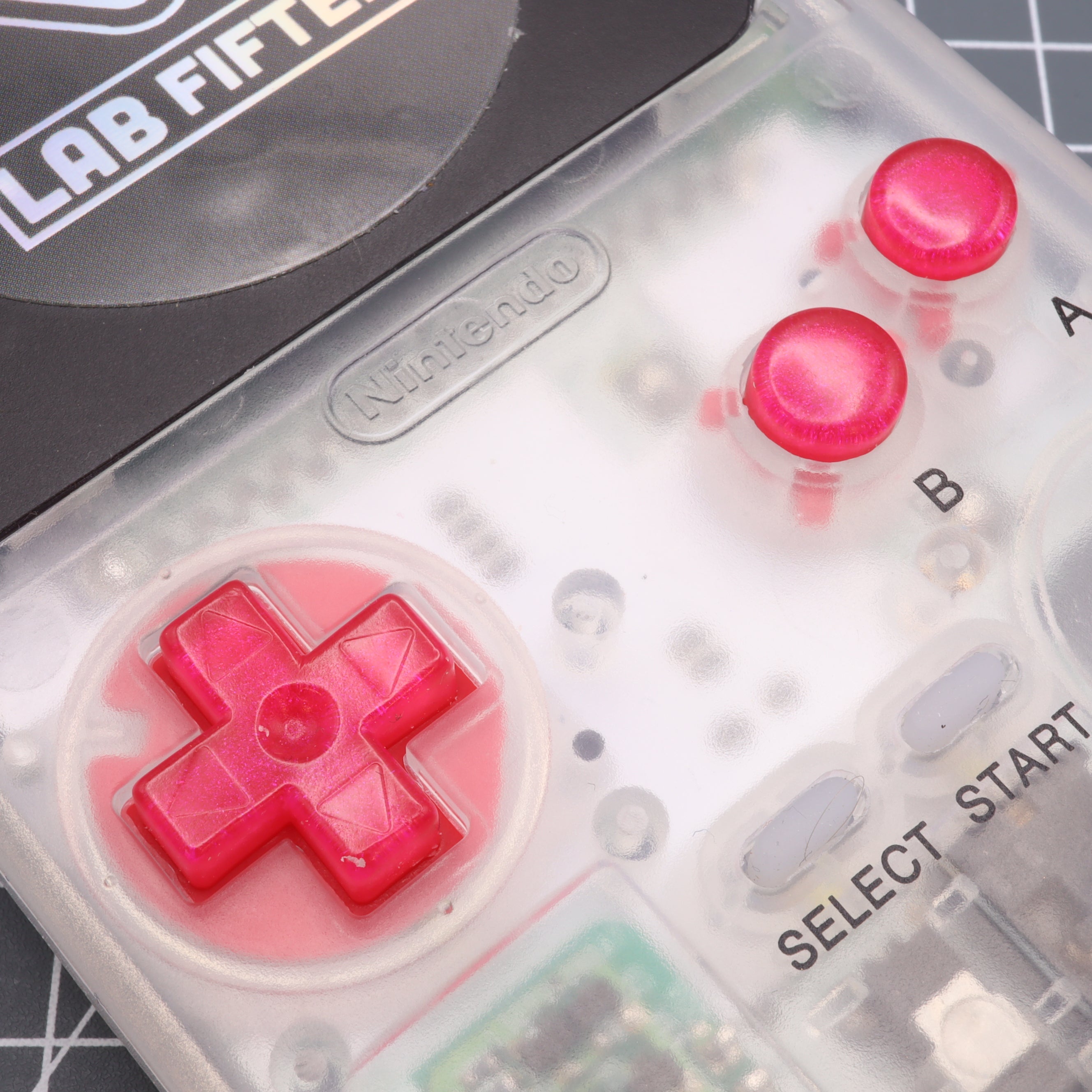 Hand cast custom resin buttons for Nintendo Game Boy Pocket MGB-001 GBP - Raspberry Candy | Lab Fifteen Co