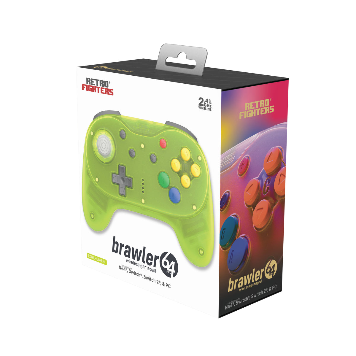 Brawler64 Pro wireless controller for Nintendo 64 N64, Swicth, Switch 2, PC gamepad - Extreme Green | Retro Fighters