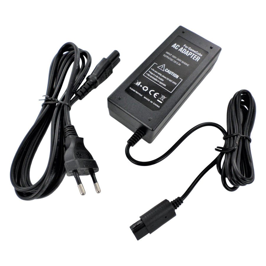 Power supply AC/DC adapter lead for Nintendo GameCube console EU plug replacement - black | ZedLabz