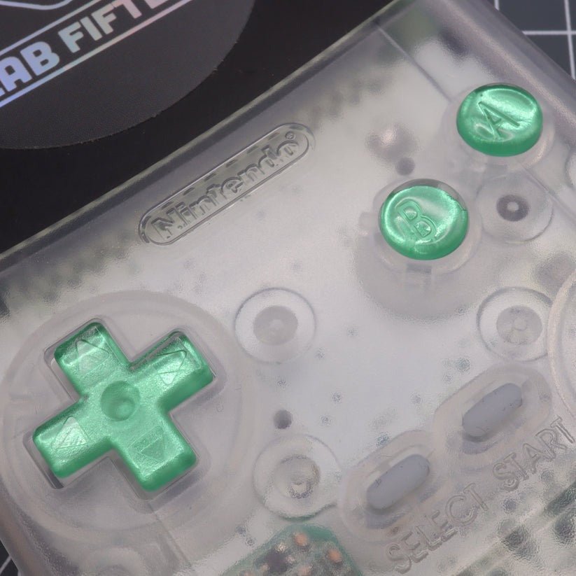 Hand cast custom resin buttons for Nintendo Game Boy Color (GBC CGB) - Chrome Green | Lab Fifteen Co - 4