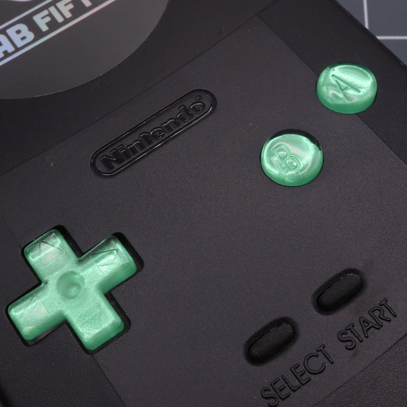 Hand cast custom resin buttons for Nintendo Game Boy Color (GBC CGB) - Chrome Green | Lab Fifteen Co - 3