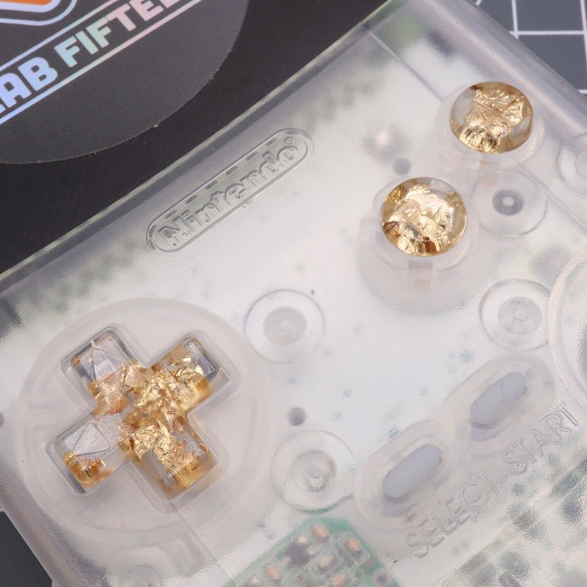 Hand cast custom resin buttons for Nintendo Game Boy Color (GBC CGB) - Gold flake | Lab Fifteen Co - 3