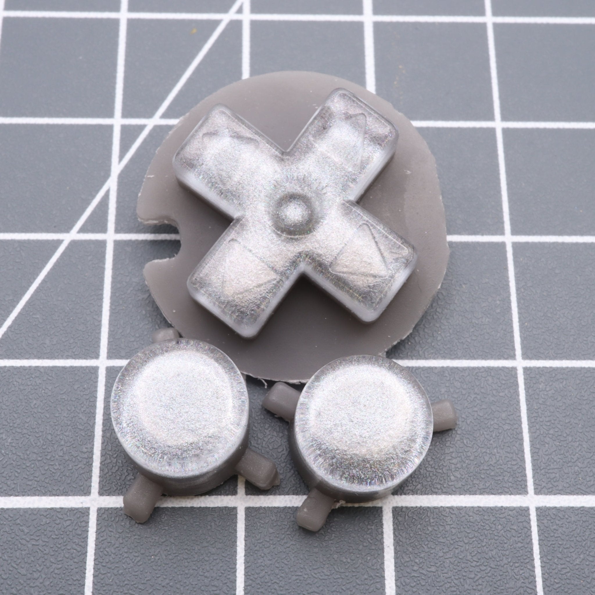 Hand cast custom resin buttons for Nintendo Game Boy Pocket MGB-001 GBP - Metallic silver | Lab Fifteen Co - 1