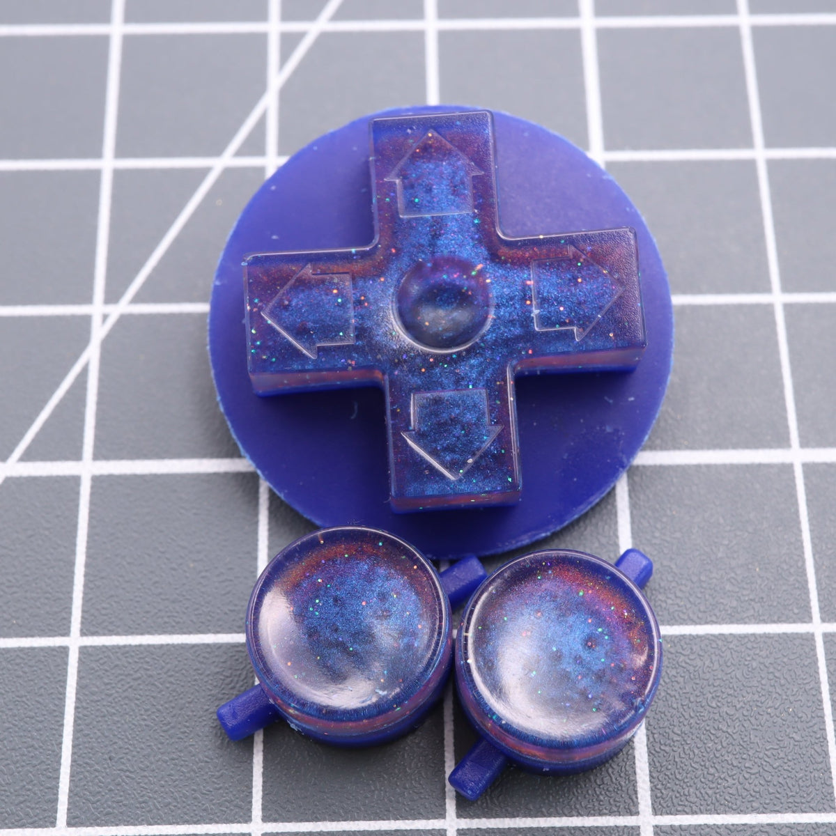 Hand cast custom resin buttons for Nintendo NES controller NES-004 (also fits Game Boy DMG-01) - Cosmic Blue | Lab Fifteen Co - 1
