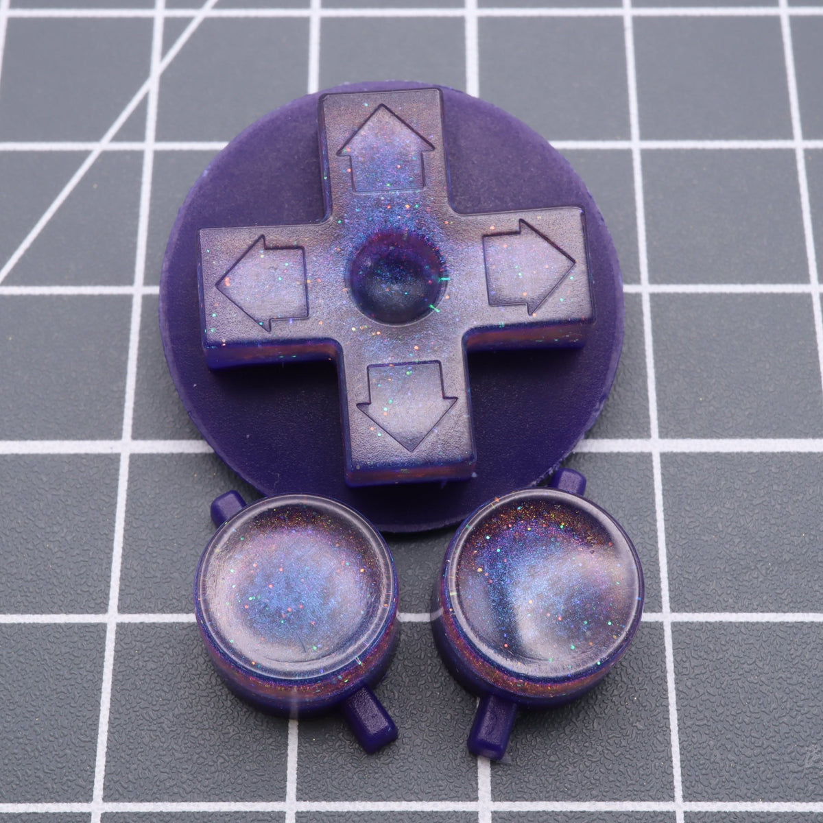 Hand cast custom resin buttons for Nintendo NES controller NES-004 (also fits Game Boy DMG-01) - Cosmic Purple | Lab Fifteen Co - 1