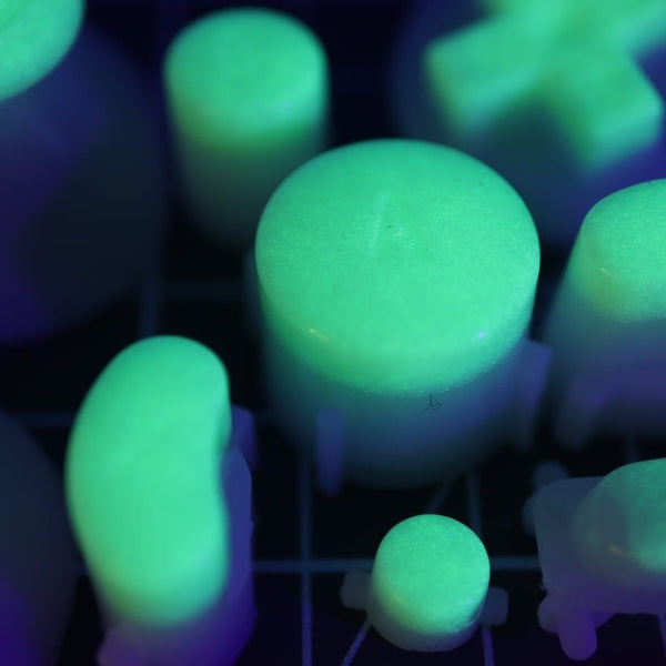 Hand cast custom resin buttons set for Nintendo GameCube - Glow in the dark green [NGC] | Lab Fifteen Co