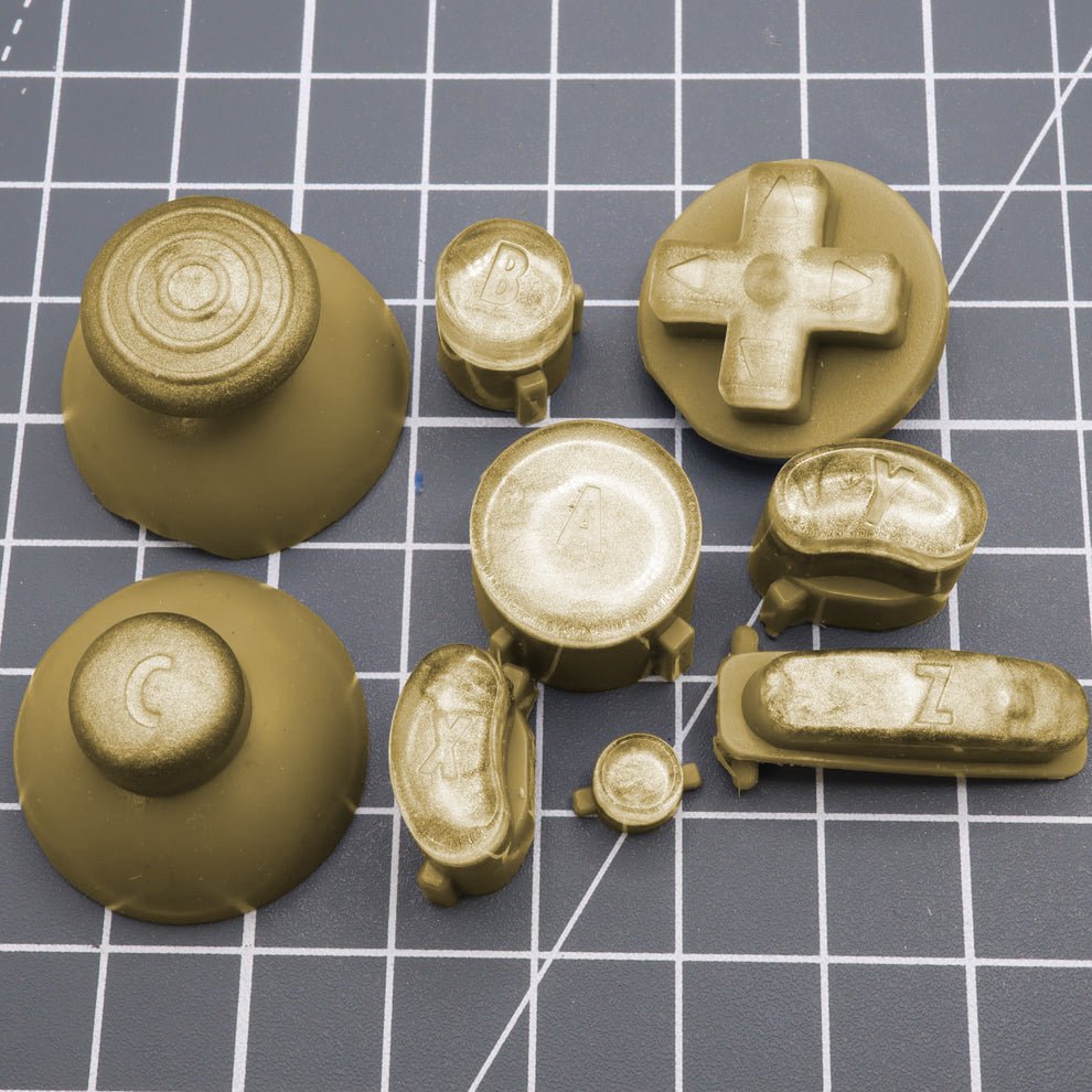 Hand cast custom resin buttons set for Nintendo GameCube - Metallic gold [NGC] | Lab Fifteen Co - 2