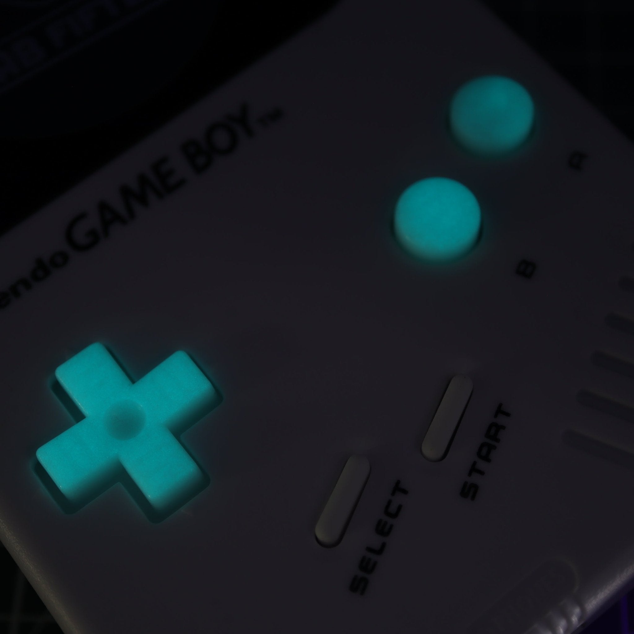 Hand cast resin buttons for Nintendo Game Boy Original DMG-01 (Game Boy Classic) - Glow in the dark aqua | Lab Fifteen Co - 4