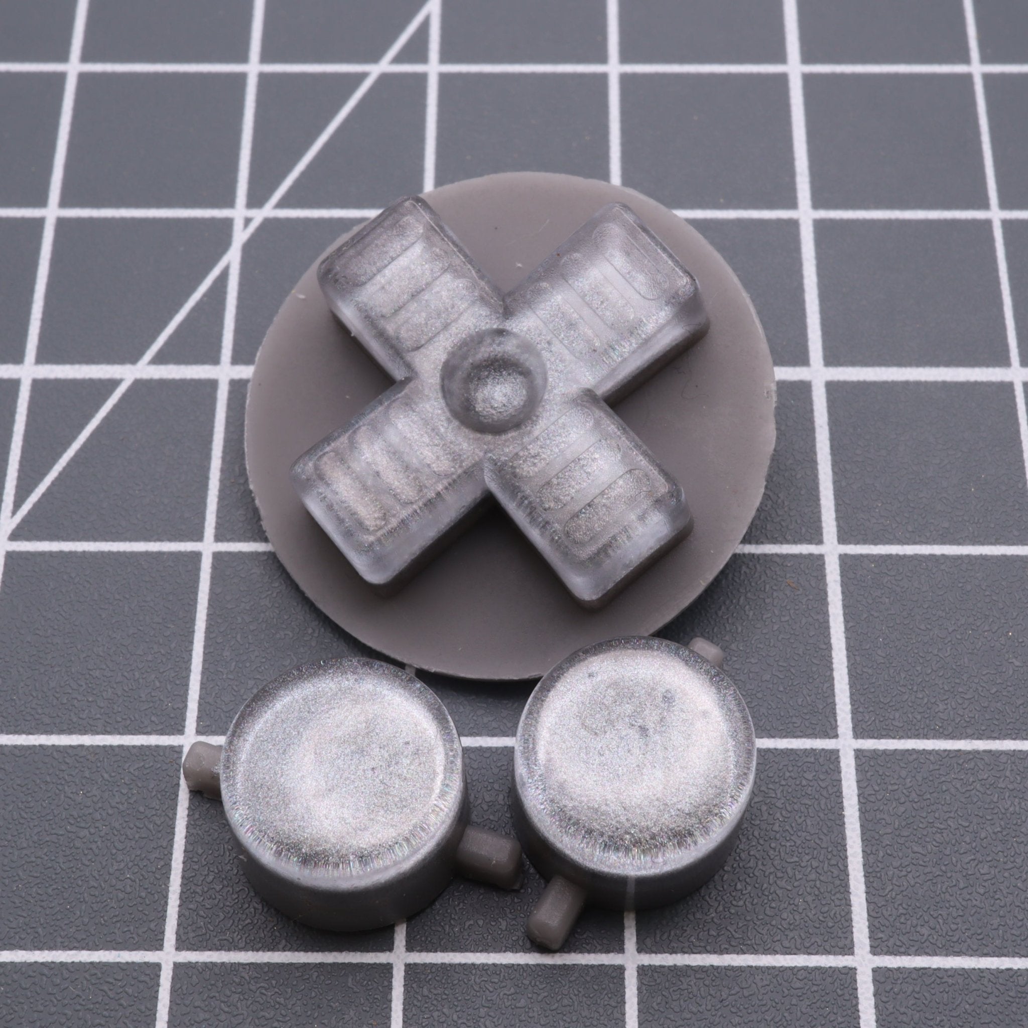Hand cast resin buttons for Nintendo Game Boy Original DMG-01 (Game Boy Classic) - Metallic silver | Lab Fifteen Co - 1