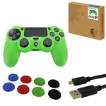 ZedLabz protect & play kit for PS4 inc silicone cover, thumb grips & 3m charging cable - green