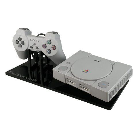 Shelf candy display stand for PlayStation Classic console & controller - Crystal Black | Rose Colored Gaming