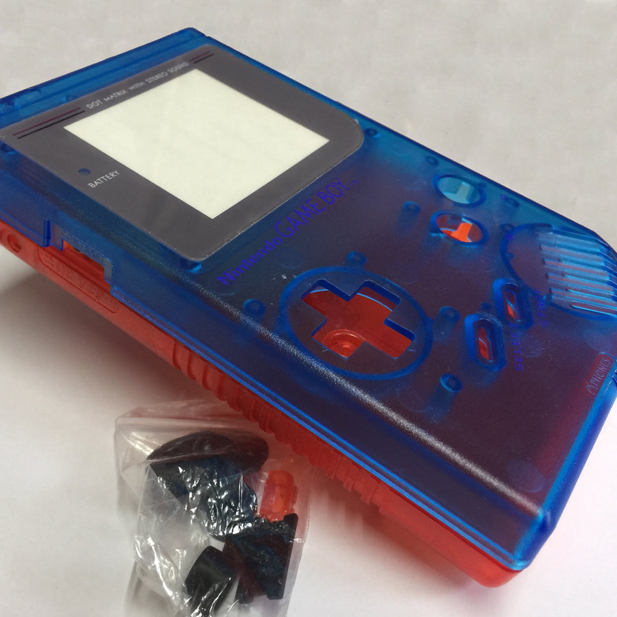 ZedLabz two tone replacement housing shell case mod kit for Nintendo Game Boy DMG-01 - clear blue & red