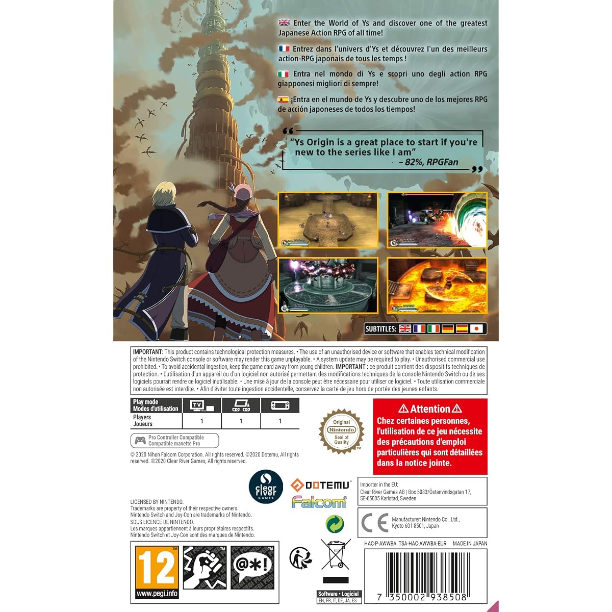 Ys Origin for Nintendo Switch | Clear River Games