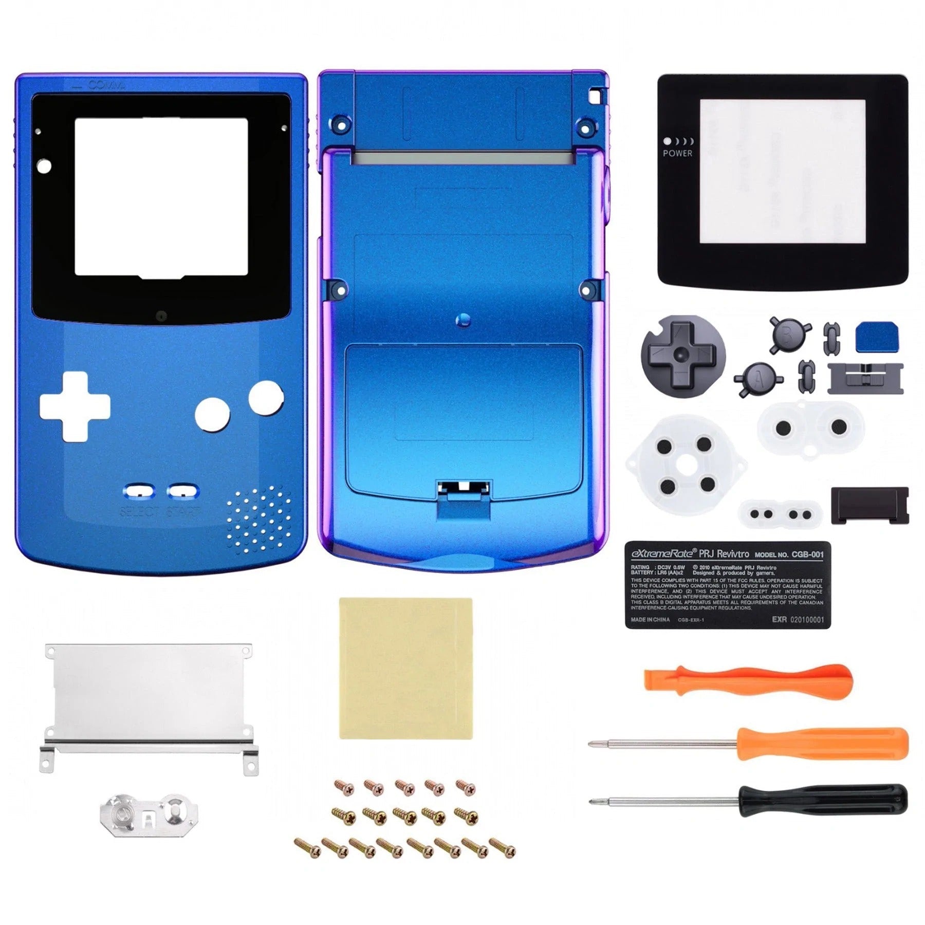 IPS ready shell for Nintendo Game Boy Color custom modified replacement housing kit supports IPS, OSD IPS & Original screens - Chameleon Purple Blue GBC CGB | eXtremeRate - 1