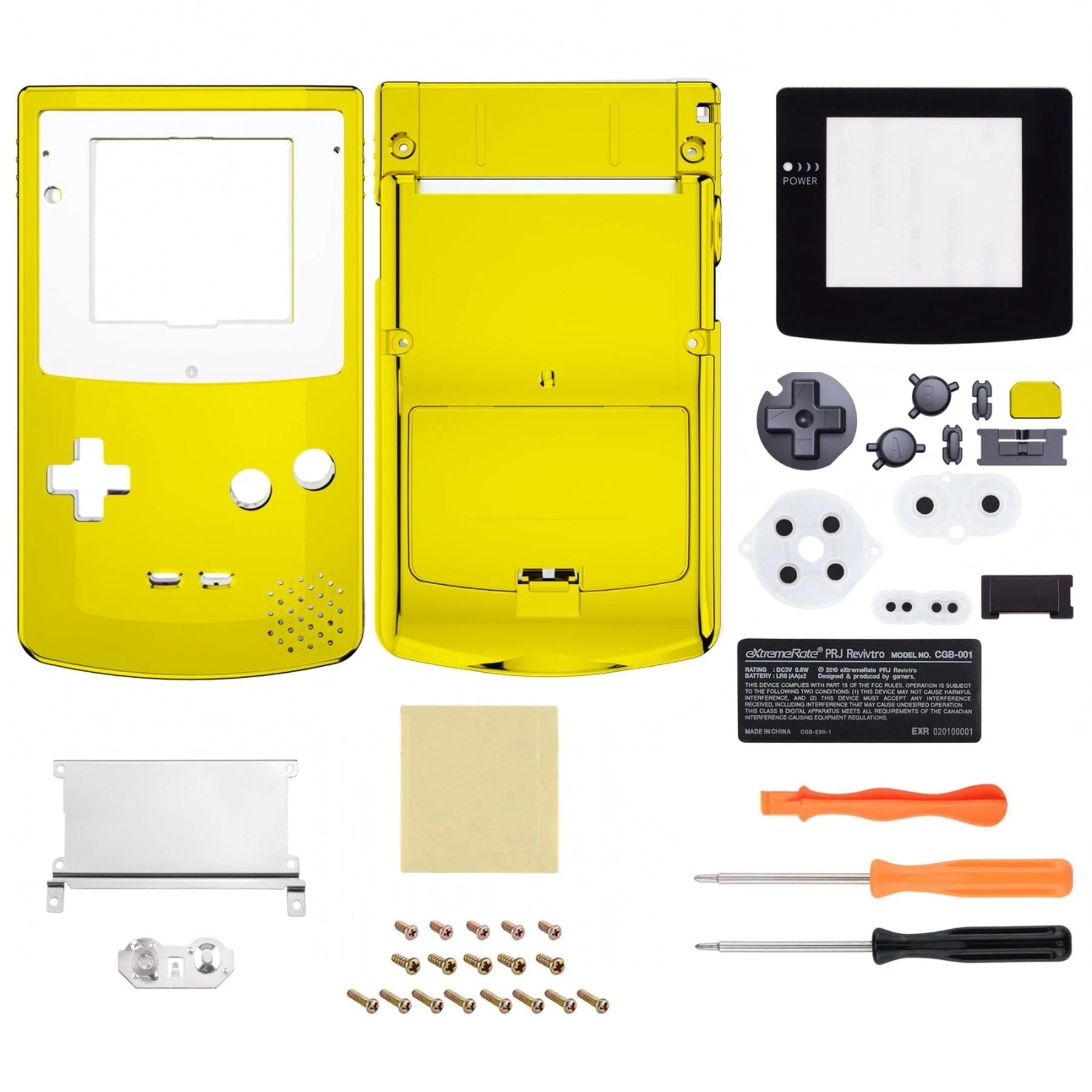 IPS ready shell for Nintendo Game Boy Color custom modified replacement housing kit supports IPS, OSD IPS & Original screens - Chrome gold GBC CGB | eXtremeRate - 1