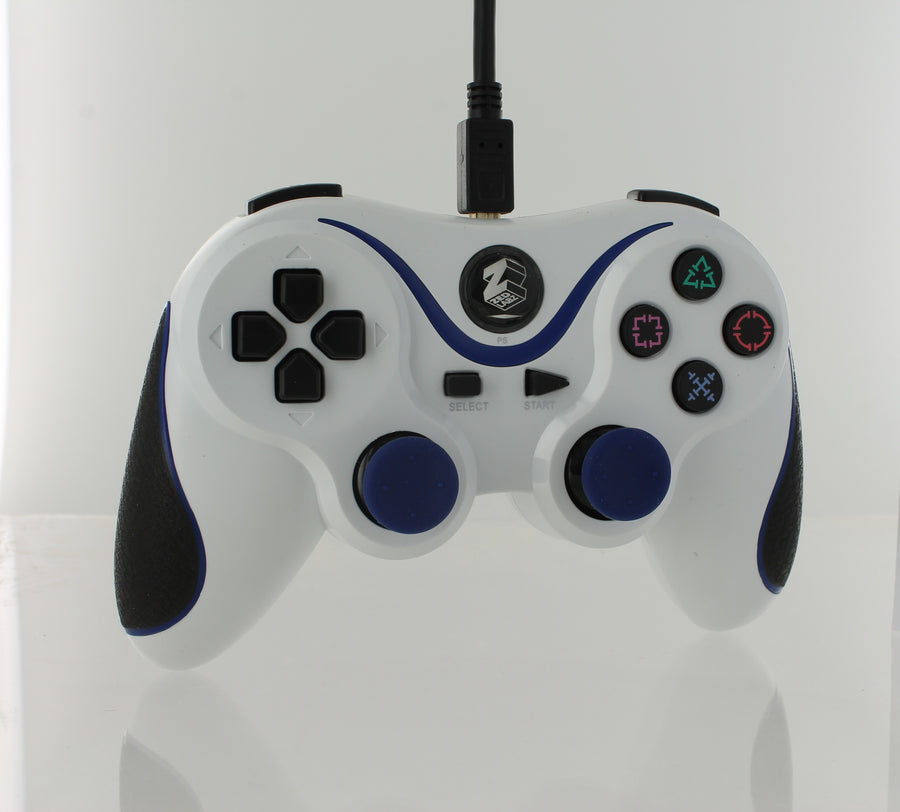 Wired Controller For Sony PS3 With Extra Long 3M Cable - White & Blue | ZedLabz