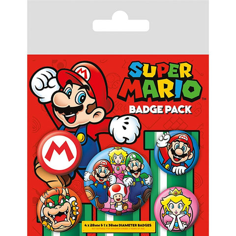 Super Mario series official badge pack featuring Mario, friends and foes | Pyramid