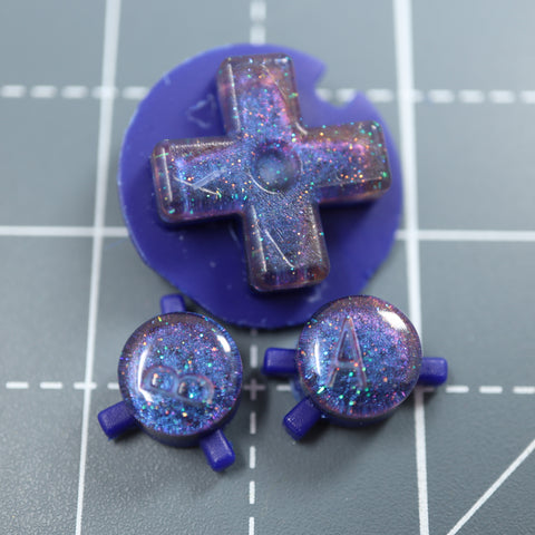 Hand cast custom resin buttons for Nintendo Game Boy Color - Cosmic Blue | Lab Fifteen Co