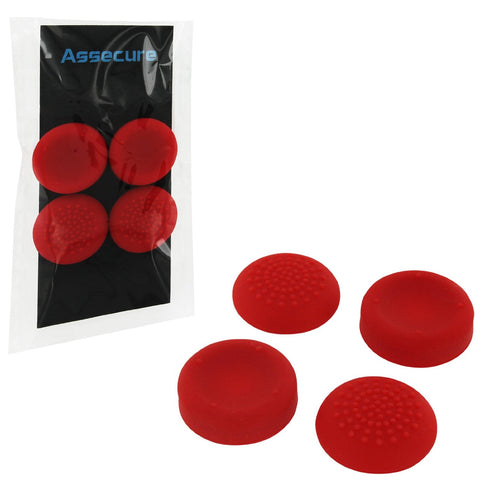 Assecure concave & convex soft silicone thumb grips for Sony PS4, analog thumb stick non slip grip caps for Playstation 4 controller - 4 pack red
