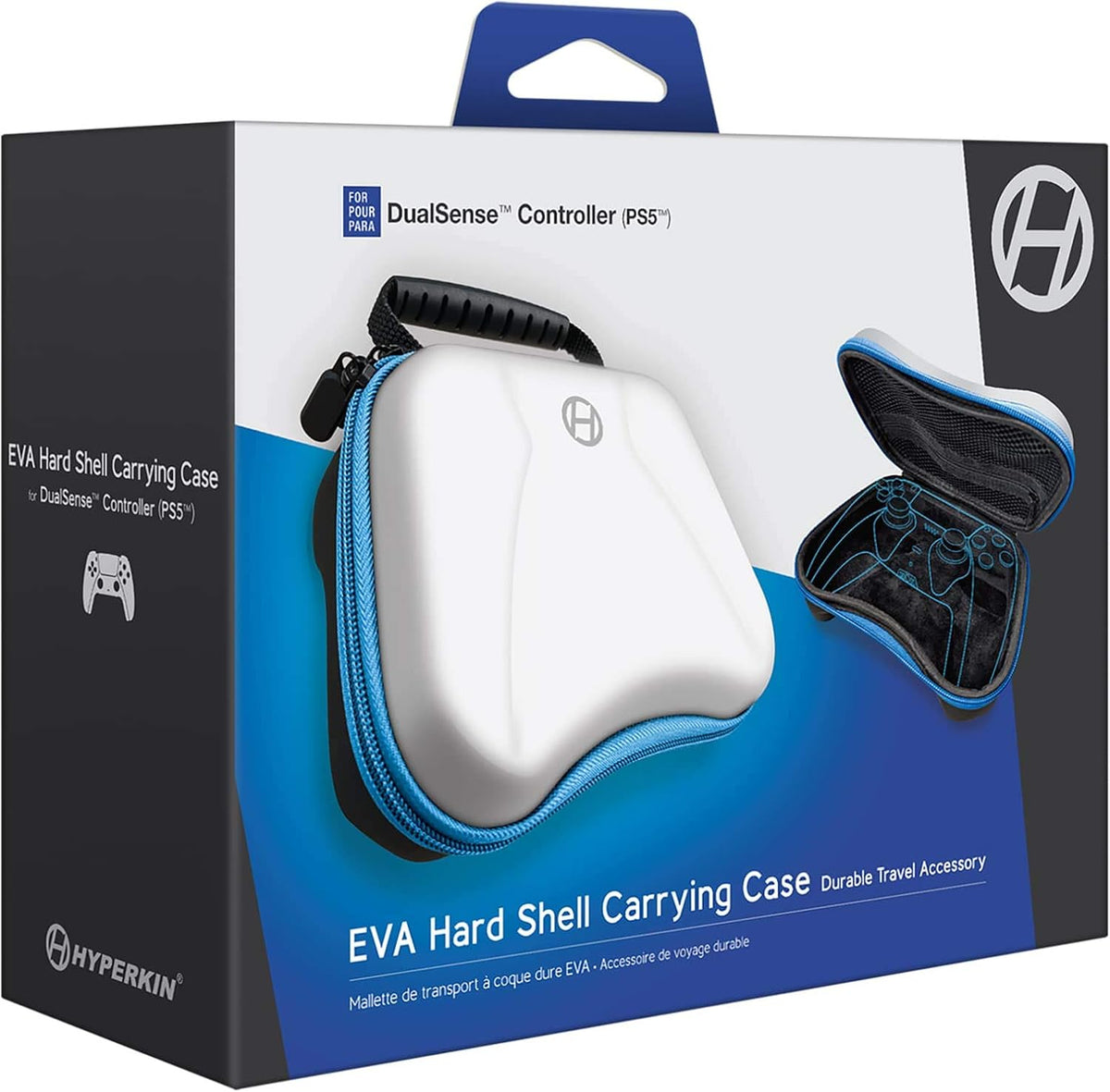 EVA hard shell carrying case for PS5 DualSense controller - White & blue | Hyperkin