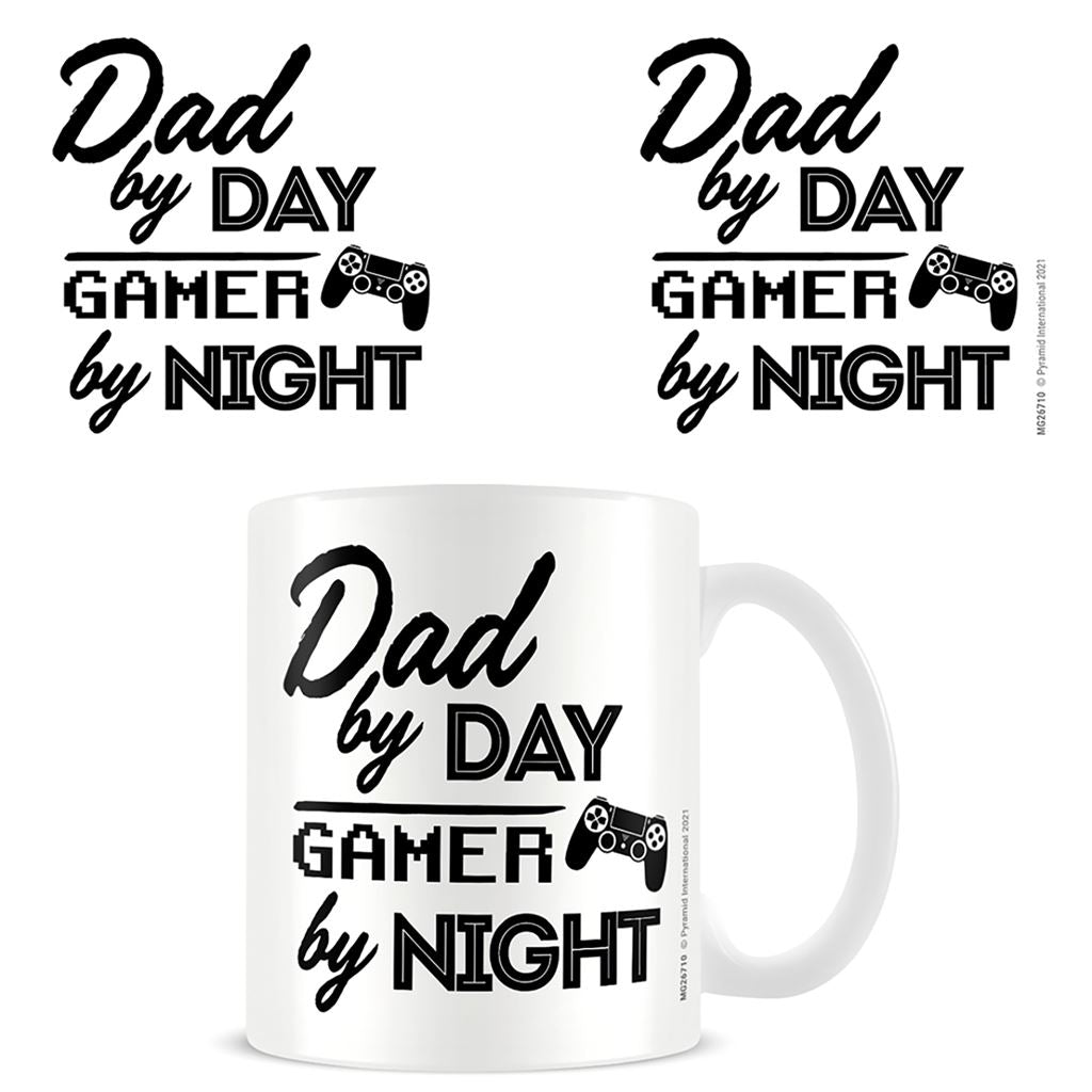 Dad By Day Gamer By Night slogan official mug 11oz/315ml white ceramic | Pyramid