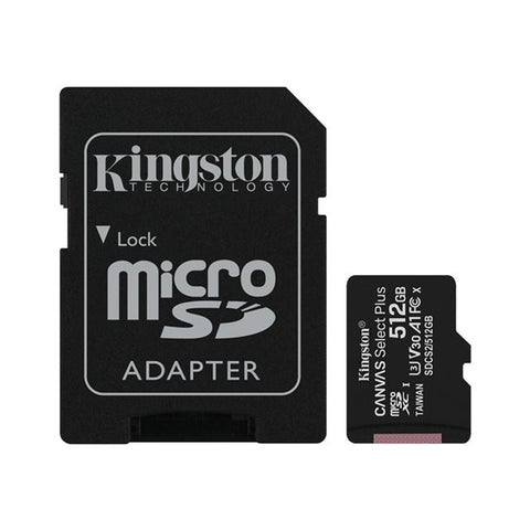 512GB canvas select plus Class 10 micro SD memory card in SD adapter | Kingston
