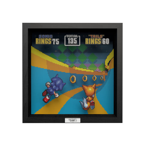 Sonic the Hedgehog 2 Special Stage scene video game (1992) shadow box art officially licensed 9x9 inch (23x23cm) | Pixel Frames