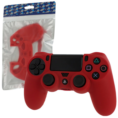 Protective cover for Sony PS4 controller silicone rubber skin grip with ribbed handle - red | ZedLabz
