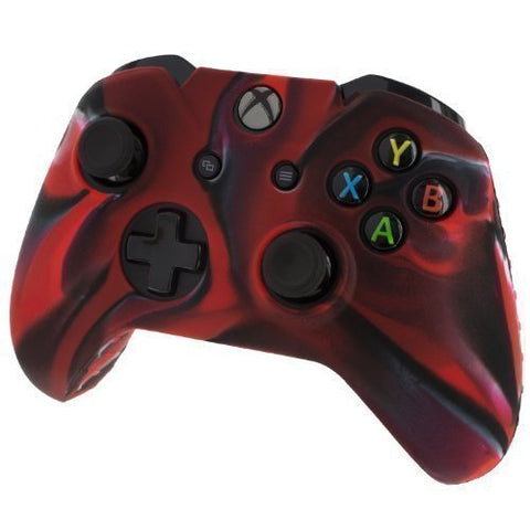 ZedLabz soft silicone rubber skin grip cover for Xbox One controller with ribbed handle - camo red