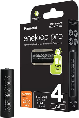 Eneloop Pro AA 2500mah rechargable batteries Ni-MH (BK-3HCDE/4BE) - 4 Pack | Panasonic