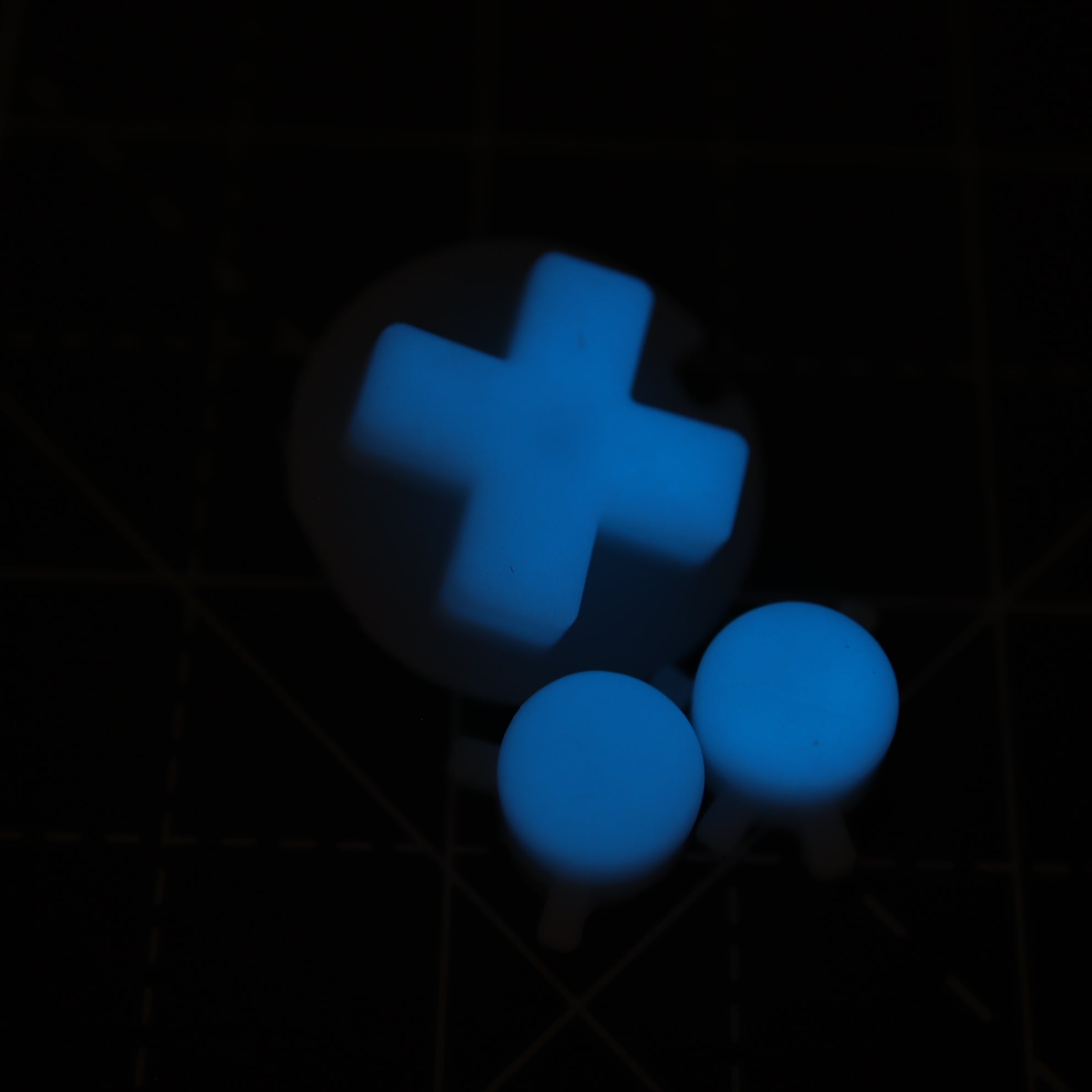 Hand cast custom resin buttons for Nintendo Game Boy Pocket MGB-001 GBP - Glow in the dark blue | Lab Fifteen Co
