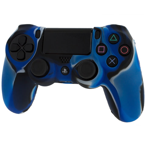 Protective cover for Sony PS4 controller silicone rubber skin grip with ribbed handle - camo blue | ZedLabz