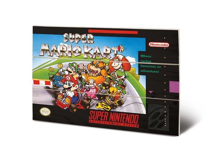 Super Nintendo Super Mario Kart MDF wooden wall art print 20 x 29.5cm | Pyramid