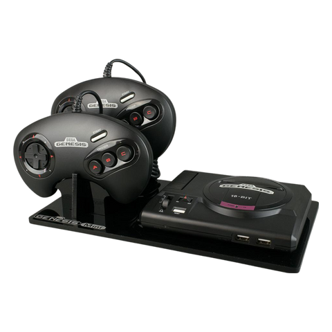 Displai Pro stand for Sega Genesis Classic Mini holder console & controllers - Crystal Black | Rose Colored Gaming