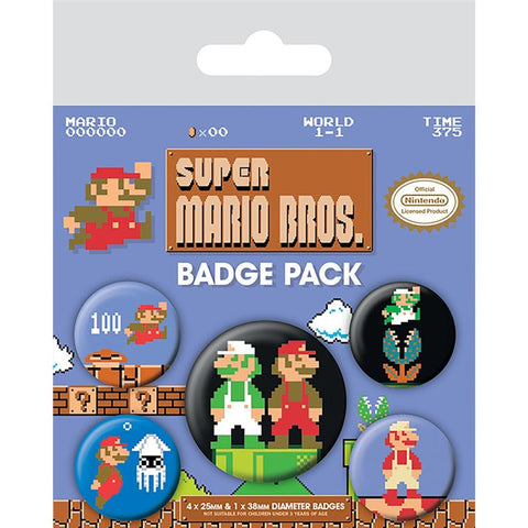 Super Mario Bros official badge pack featuring Mario, friends and foes | Pyramid