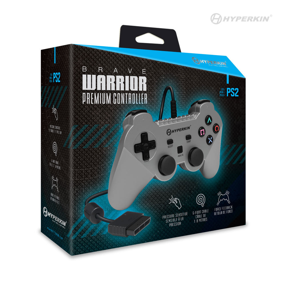 Brave Warrior premium wired controller for Sony PS2 PlayStation 2 - Silver | Hyperkin